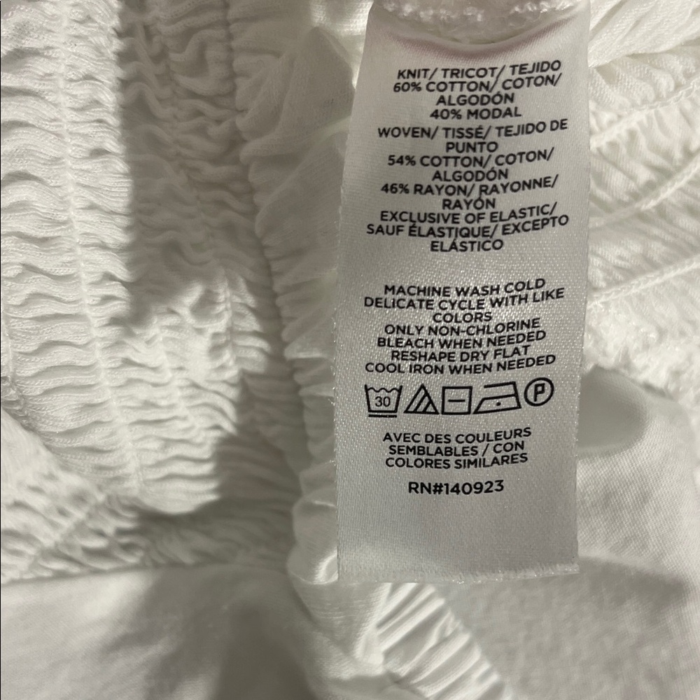 LOFT Womens White Smocked Puff Sleeve Crop Top Large - Picture 7 of 7